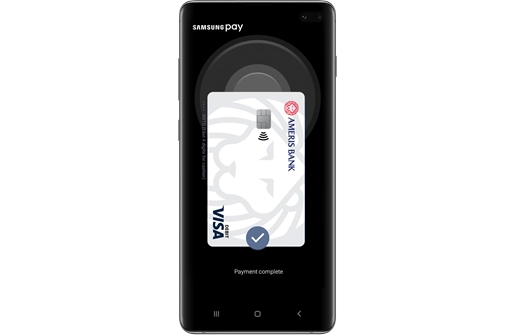 iPhone with Samsung Pay on screen.